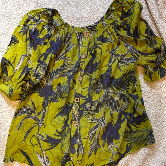 Unique Spectrum Women's 3X Green Floral Top Boho Short Sleeve Relaxed Fit - Picture 2 of 7